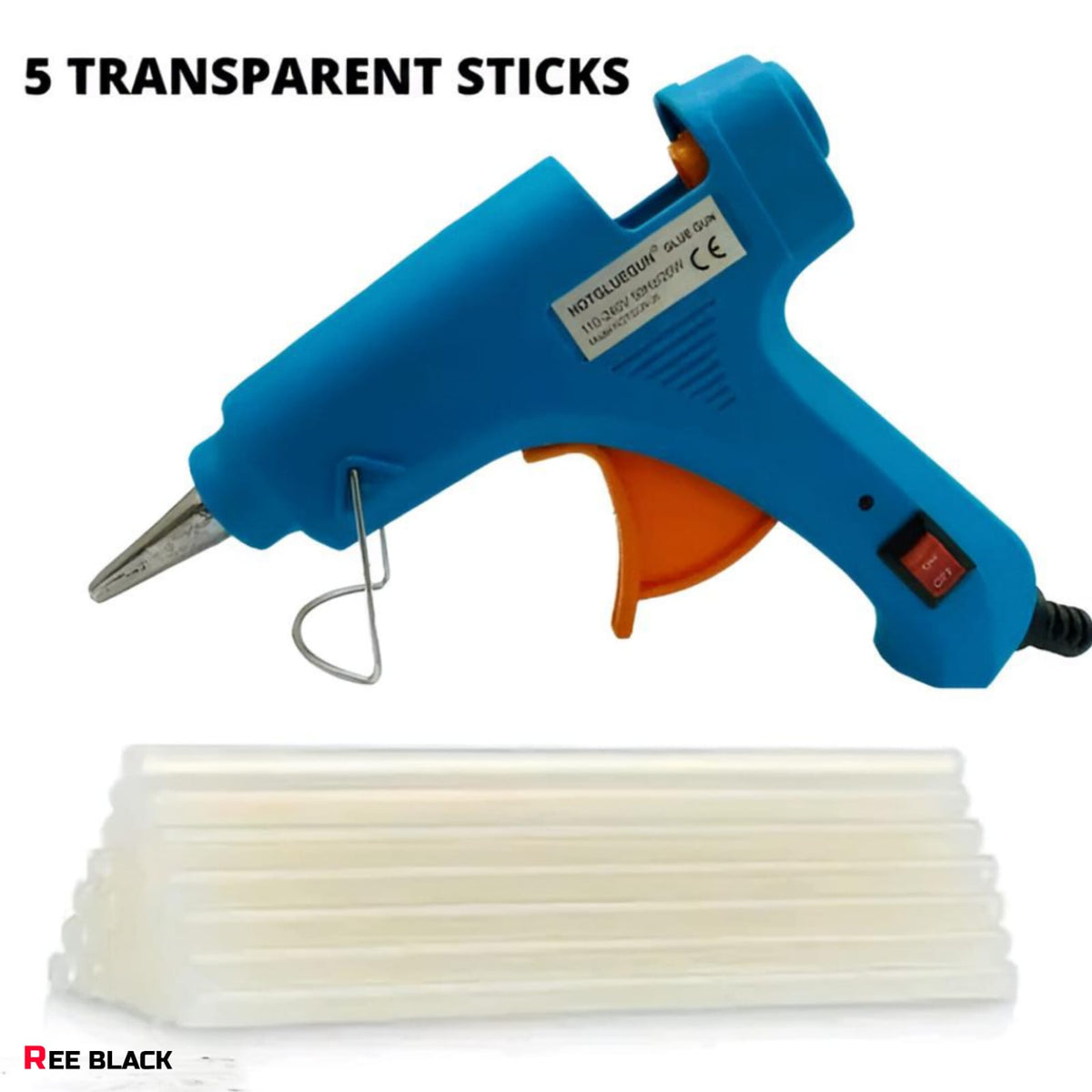 REE BLACK 20W Hot Glue Gun + 5 FREE Glue Sticks