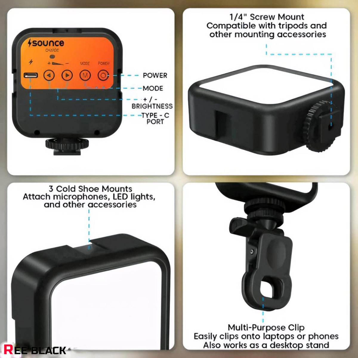 Mini Clip On LED Video Light with RGB - Rechargeable Selfie Light for Phone, Camera, Laptop | 3 Color Modes 8 RGB Colors