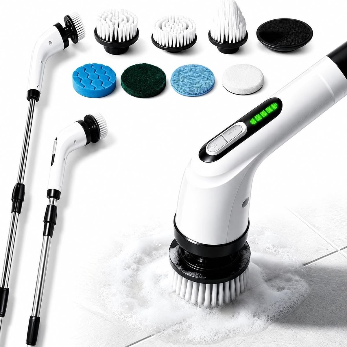 9-in-1 Cordless Electric Spin Scrubber With Extendable Handle - Bathroom & Kitchen Cleaning Brush
