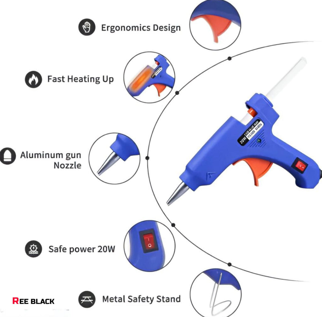 REE BLACK 20W Hot Glue Gun + 5 FREE Glue Sticks
