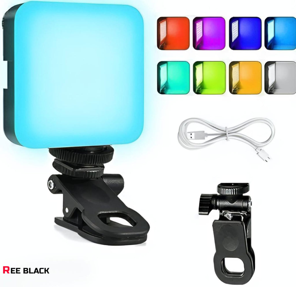 Mini Clip On LED Video Light with RGB - Rechargeable Selfie Light for Phone, Camera, Laptop | 3 Color Modes 8 RGB Colors