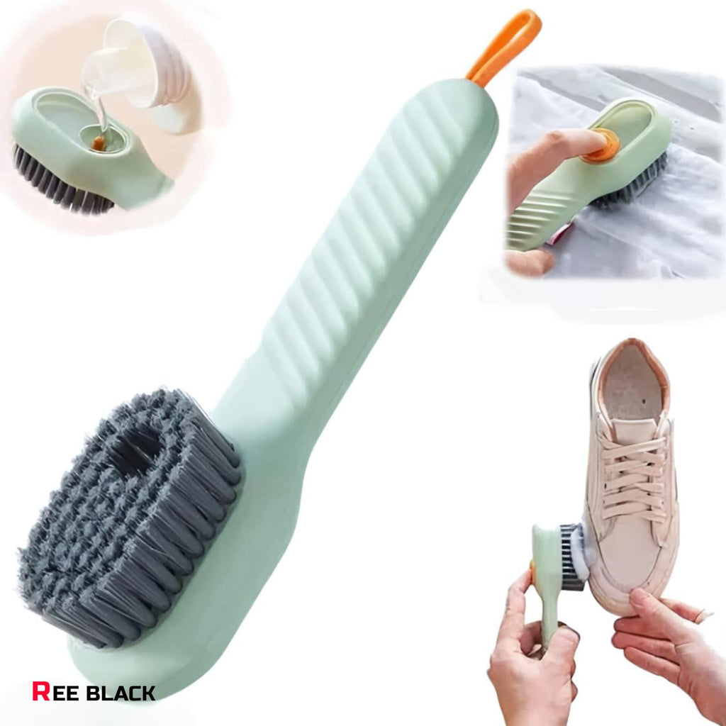 2-in-1 Liquid Dispensing Shoe & Clothes Cleaning Brush | Press Type Soap Dispenser Scrub Brush for Shoes, Clothes, Bathroom - Mint Green