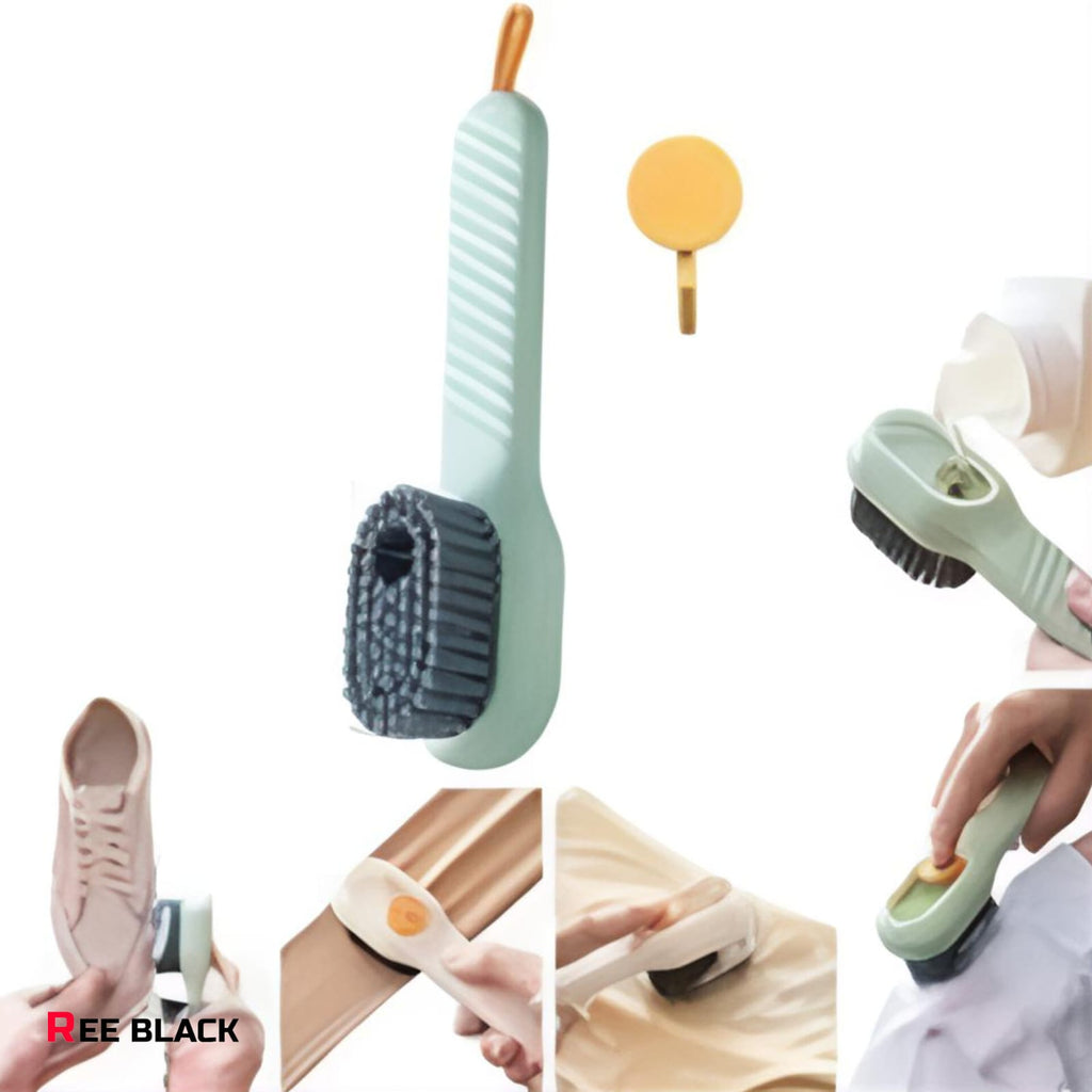 2-in-1 Liquid Dispensing Shoe & Clothes Cleaning Brush | Press Type Soap Dispenser Scrub Brush for Shoes, Clothes, Bathroom - Mint Green