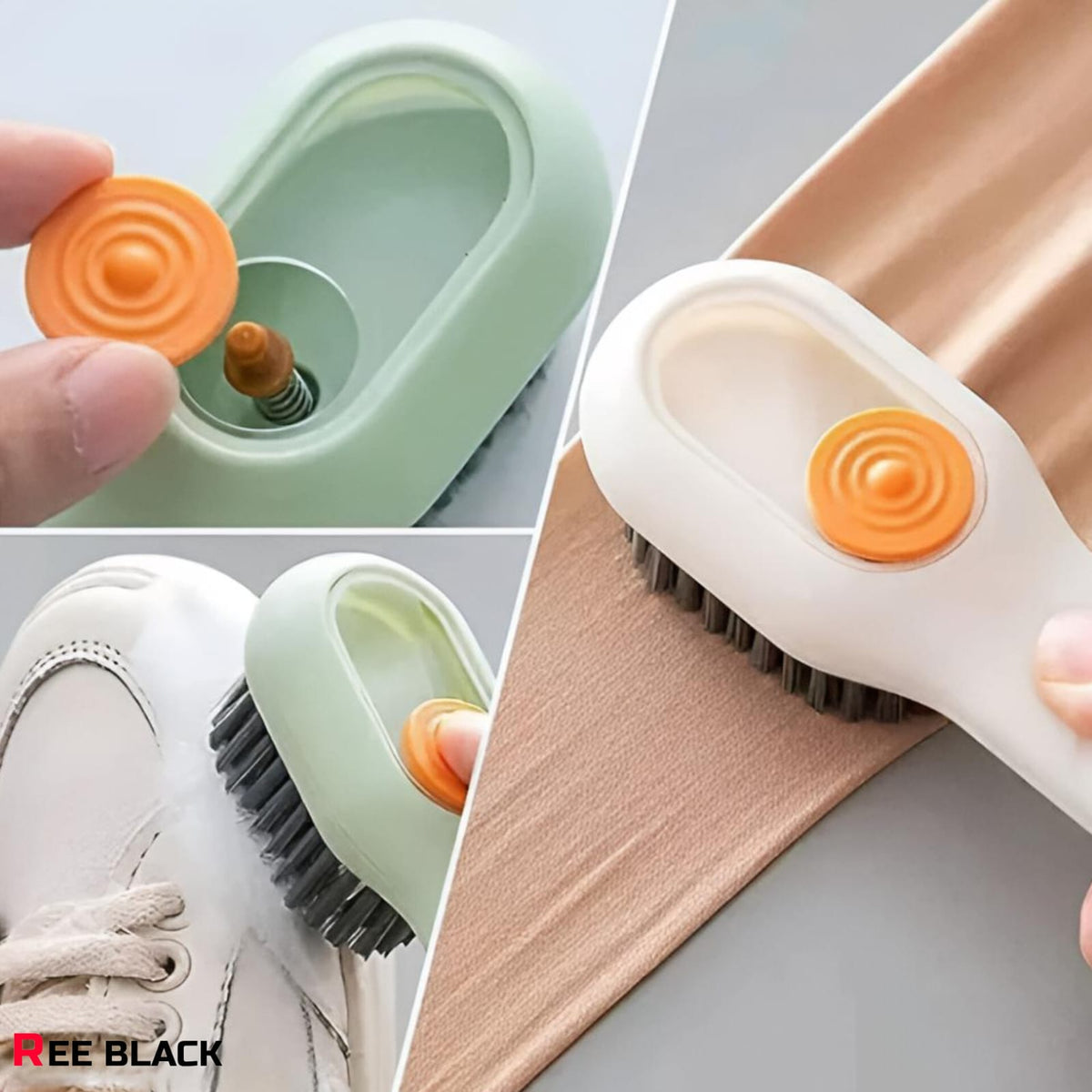 2-in-1 Liquid Dispensing Shoe & Clothes Cleaning Brush | Press Type Soap Dispenser Scrub Brush for Shoes, Clothes, Bathroom - Mint Green