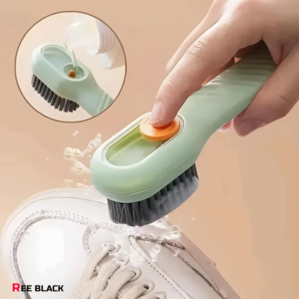 2-in-1 Liquid Dispensing Shoe & Clothes Cleaning Brush | Press Type Soap Dispenser Scrub Brush for Shoes, Clothes, Bathroom - Mint Green